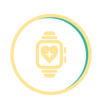 yellow smart watch with positive sign inside a heart in the screen