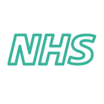NHS in green outline font