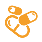 three animated drawings of orange medicinal pills